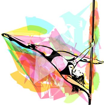 Young pole dance woman illustration on abstract background