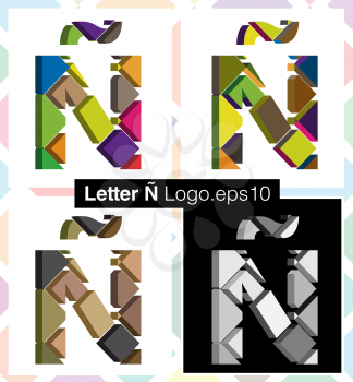 Colorful three-dimensional font letter Ñ