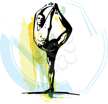 Yoga sketch man illustration with abstract colorful background