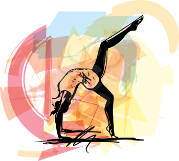 Yoga sketch woman illustration with abstract colorful background