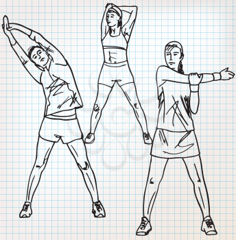 Stretching exercises sketch illustration