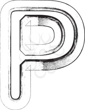 Grunge font. Letter P