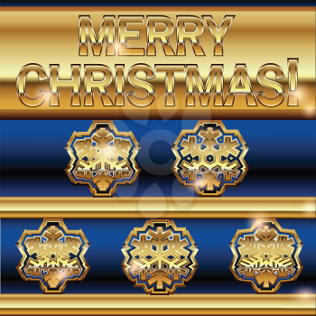 Mery Christmas golden snowflakes background