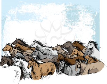 Sketch of horses running. Vector illustration