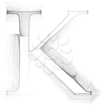 Hand draw font. LETTER K. Vector illustration