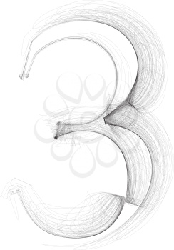 Hand draw font. NUMBER 3. Vector illustration