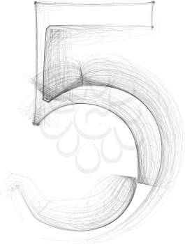 Hand draw font. NUMBER 5. Vector illustration