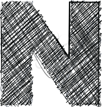 Hand draw font. LETTER N. Vector illustration