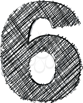 Hand draw font. NUMBER 6. Vector illustration