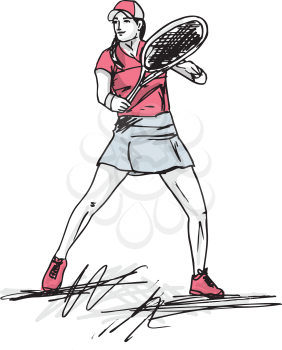 Sketch of woman playing tennis. Vector illustration