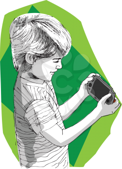 Boy playing game console