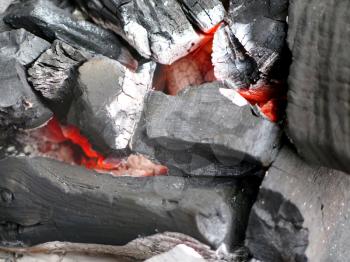 closeup charcoal barbecue briquettes