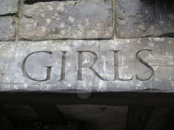 Girls word on wood, Toilet sign