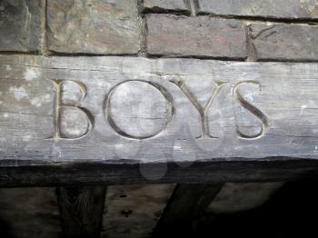 Boys word on wood, Toilet sign