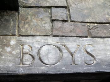 Boys word on wood, Toilet sign