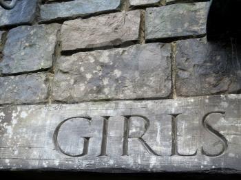 Girls word on wood, Toilet sign