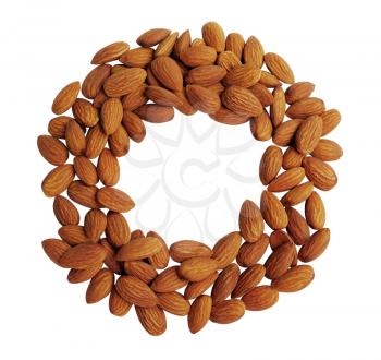 Peeled almonds closeup circle shape background