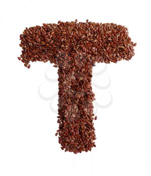 Letter T made with Linseed also known as flaxseed isolated on white background. Clipping Path included
