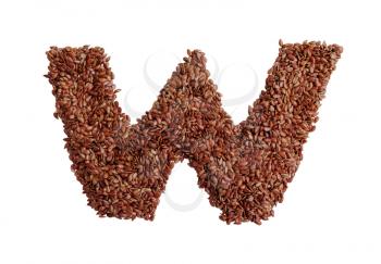 Letter W made with Linseed also known as flaxseed isolated on white background. Clipping Path included