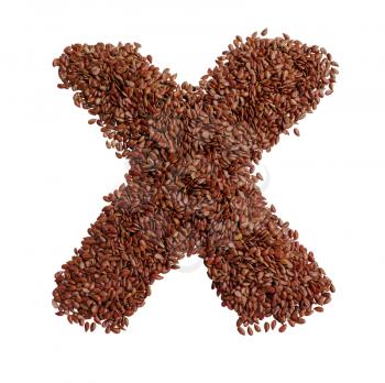 Letter X made with Linseed also known as flaxseed isolated on white background. Clipping Path included