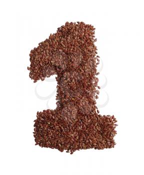 Number 1 made with Linseed also known as flaxseed isolated on white background. Clipping Path included