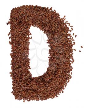 Letter D made with Linseed also known as flaxseed isolated on white background. Clipping Path included