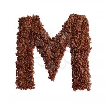 Letter M made with Linseed also known as flaxseed isolated on white background. Clipping Path included