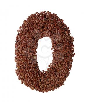 Letter O made with Linseed also known as flaxseed isolated on white background. Clipping Path included