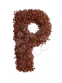 Letter p made with Linseed also known as flaxseed isolated on white background. Clipping Path included