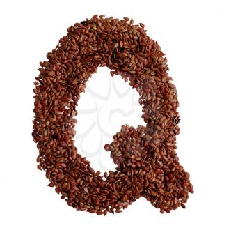 Letter Q made with Linseed also known as flaxseed isolated on white background. Clipping Path included