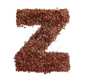 Letter Z made with Linseed also known as flaxseed isolated on white background. Clipping Path included