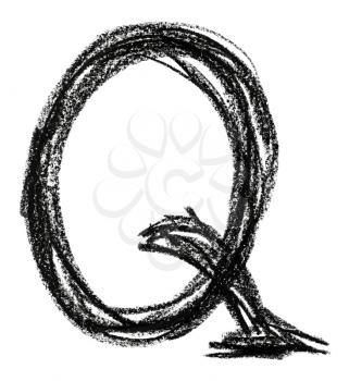 Handwritten sketch black Letter Q on white background