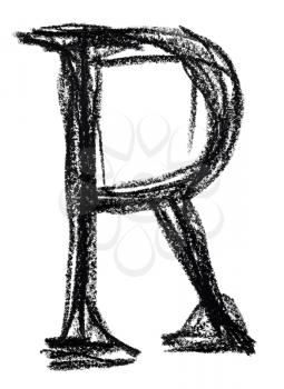 Handwritten sketch black Letter R on white background