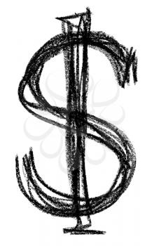 Handwritten sketch black dollar symbol on white background