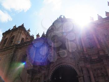 Cathedral church at the Plaza de Armas. Cuzco, Peru. Sunny day
