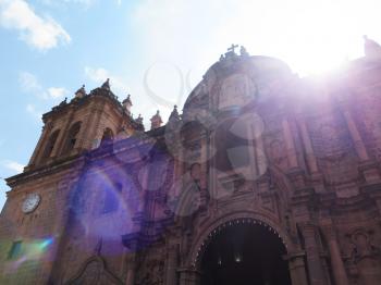 Cathedral church at the Plaza de Armas. Cuzco, Peru. Sunny day