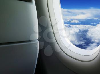 View through the airplane heavenly sky seen through the windows