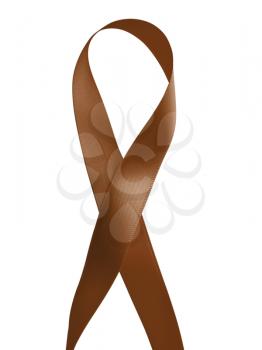 Brown ribbon awareness isolated on white background. Clipping Path included