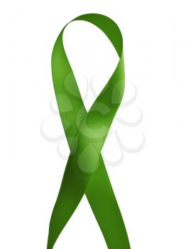 Green ribbon awareness isolated on white background. Clipping Path included