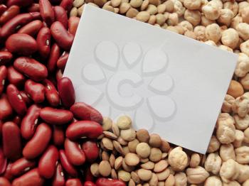 White tag on Raw Red Beans, lentils and chickpeas Background. healthy food