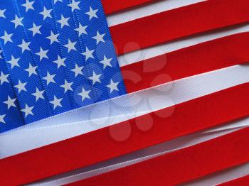 United States of America flag or banner made with red, blue and white ribbons