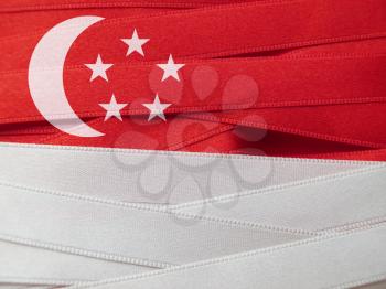 Singapore flag or banner made with red and white ribbons