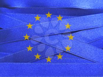 EUROPEAN UNION flag or banner made with blue ribbon