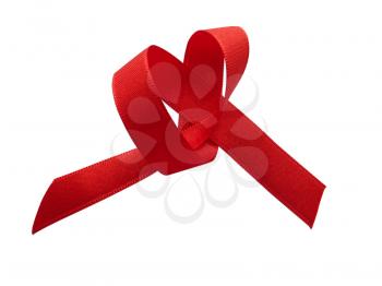Valentine Heart Red Silk Ribbon Love Symbol design element. Clipping Path included