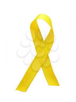 Yellow ribbon awareness isolated on white background. Clipping Path included