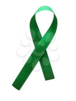 Green ribbon awareness isolated on white background. Clipping Path included