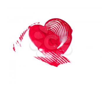 Hand-drawn painted red heart white background