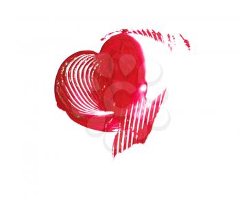 Hand-drawn painted red heart white background
