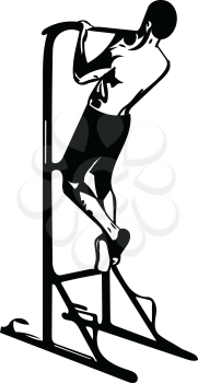 drawing of man doing Crossfit Push Ups With Trx Fitness Straps In The Gym Vector illustration
