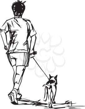 Sketch of Runner with Dog vector illustration